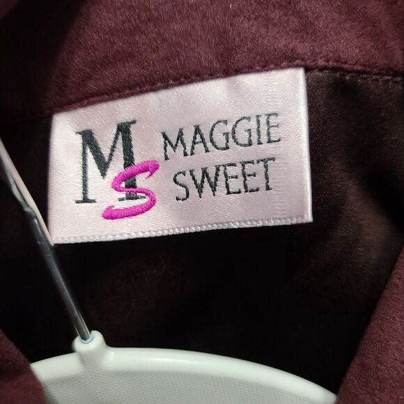 Maggie Sweet Womens Button Up Shirt Maroon Size Medium 100% Polyester LongSleeve - Picture 7 of 12